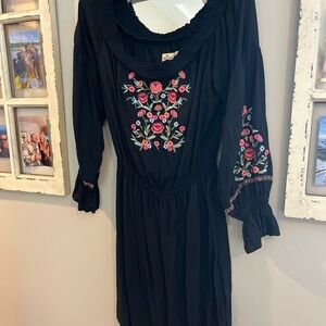 Floral Embroidered Black Dress